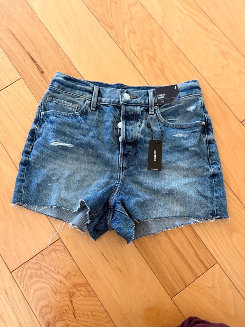 Express Women's Distressed Denim Cutoff Shorts - Blue